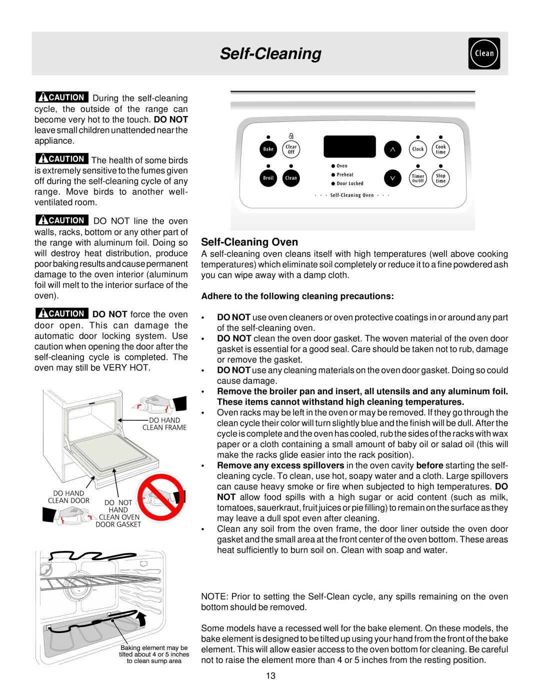 White-Westinghouse ES200/300 manual Self-CleaningOven, Adhere to the following cleaning precautions 