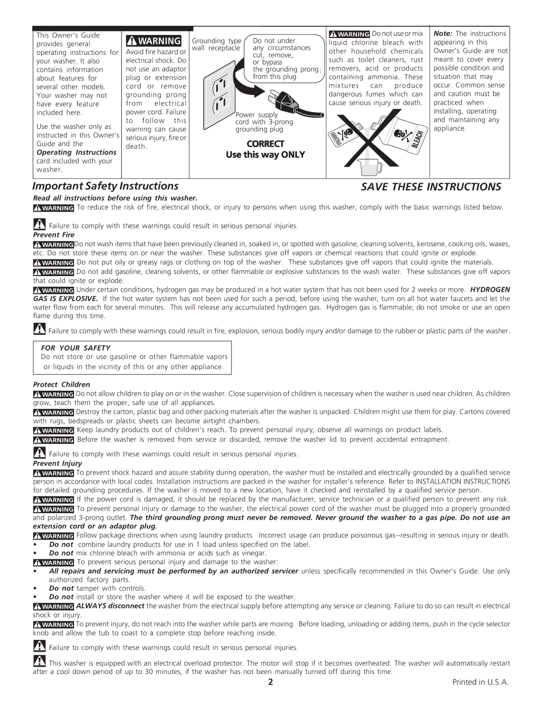 White-Westinghouse SWS1339CC, SWX703CQ/S, SWS1649CQ/S, SWS1233CQ/S important safety instructions Important Safety Instructions 