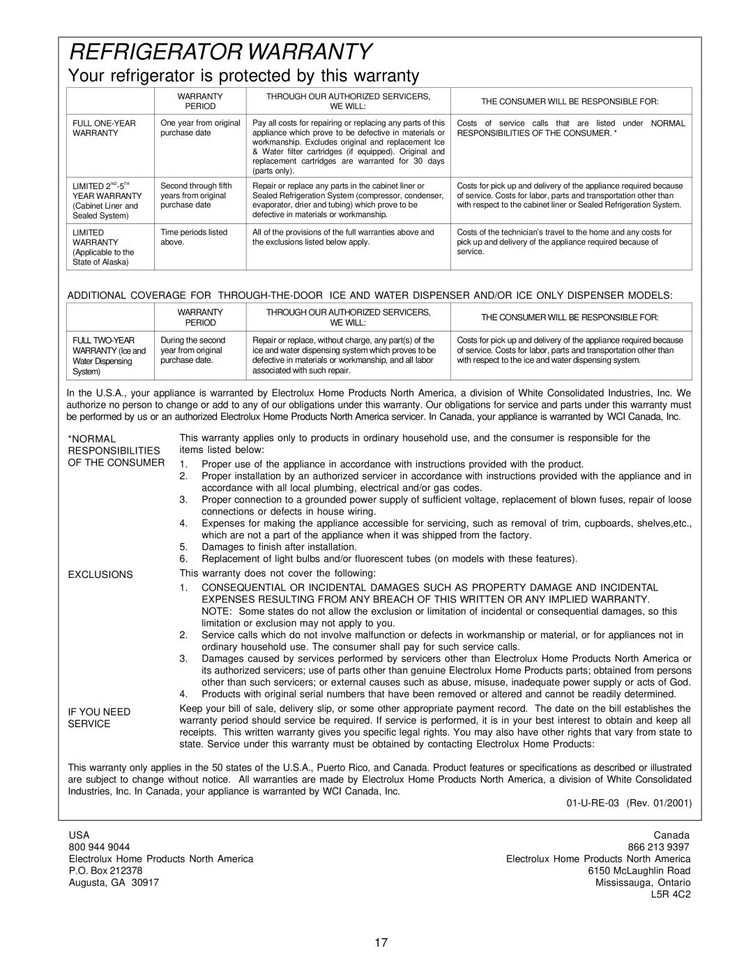 White-Westinghouse Top Freezer manual Refrigerator Warranty 