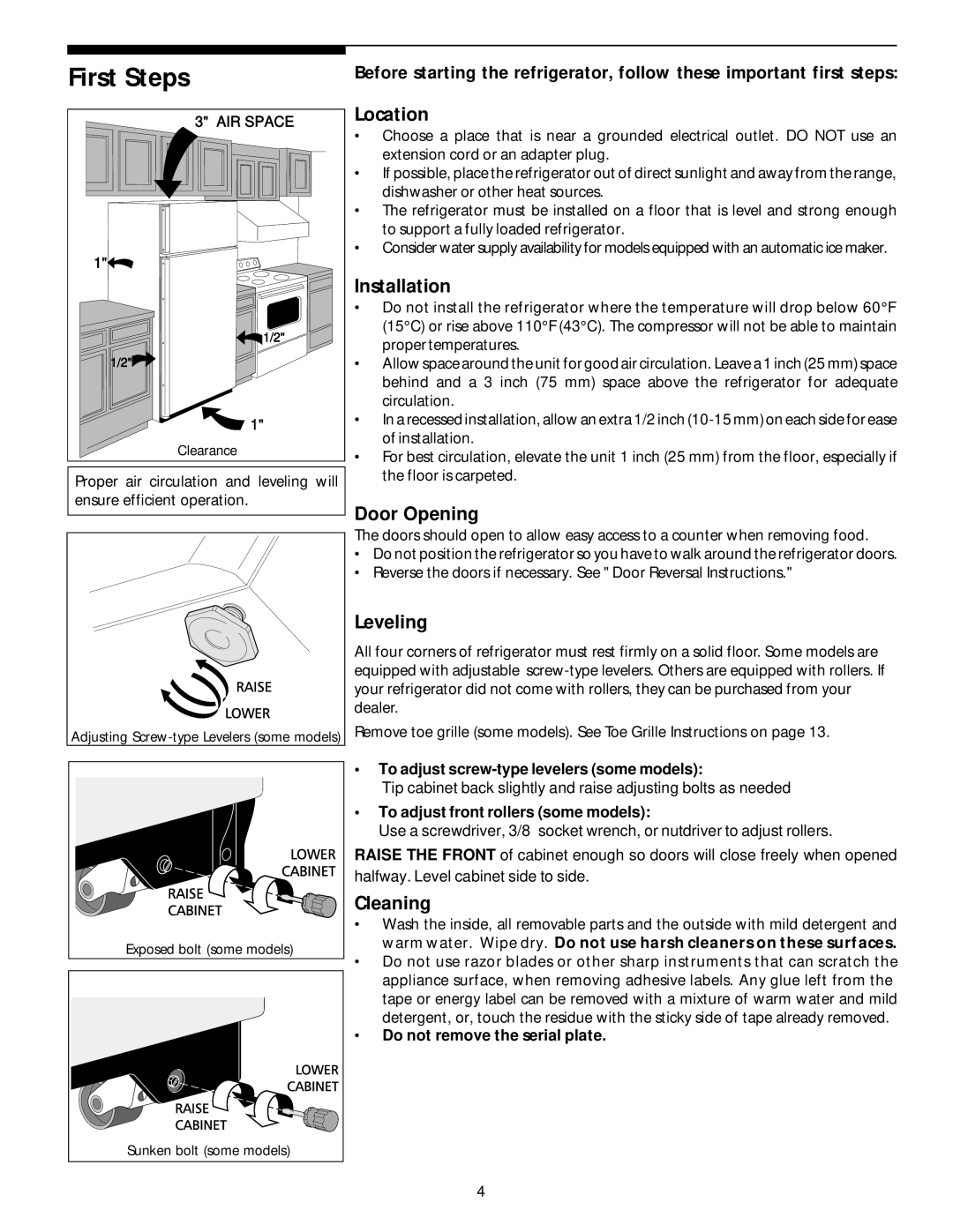 White-Westinghouse Top Freezer manual First Steps 