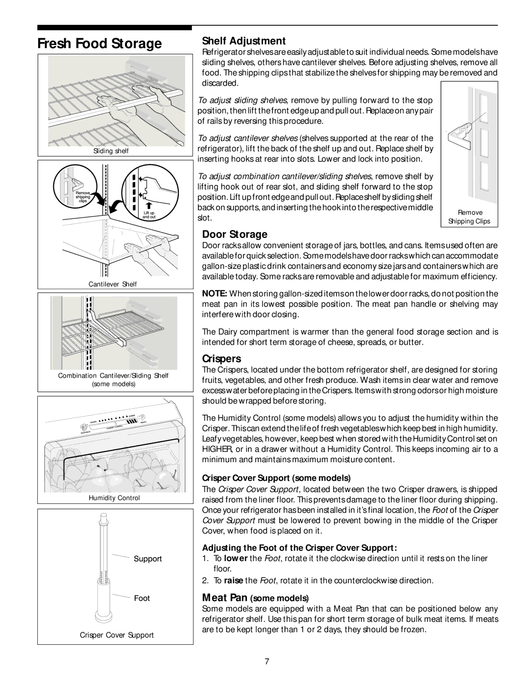 White-Westinghouse Top Freezer manual Fresh Food Storage, Shelf Adjustment, Door Storage, Crispers 