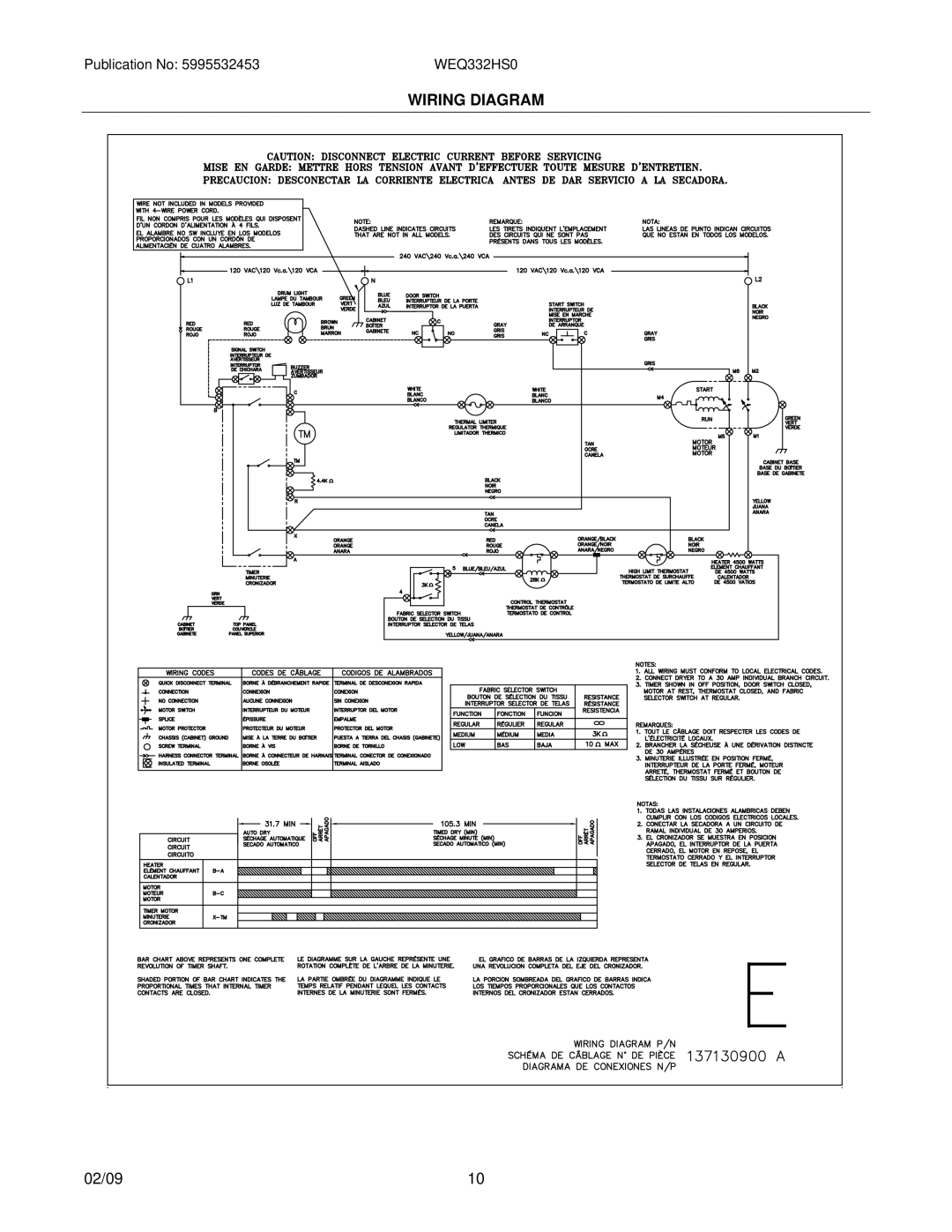 White-Westinghouse WEQ332HS0 installation instructions Wiring Diagram 