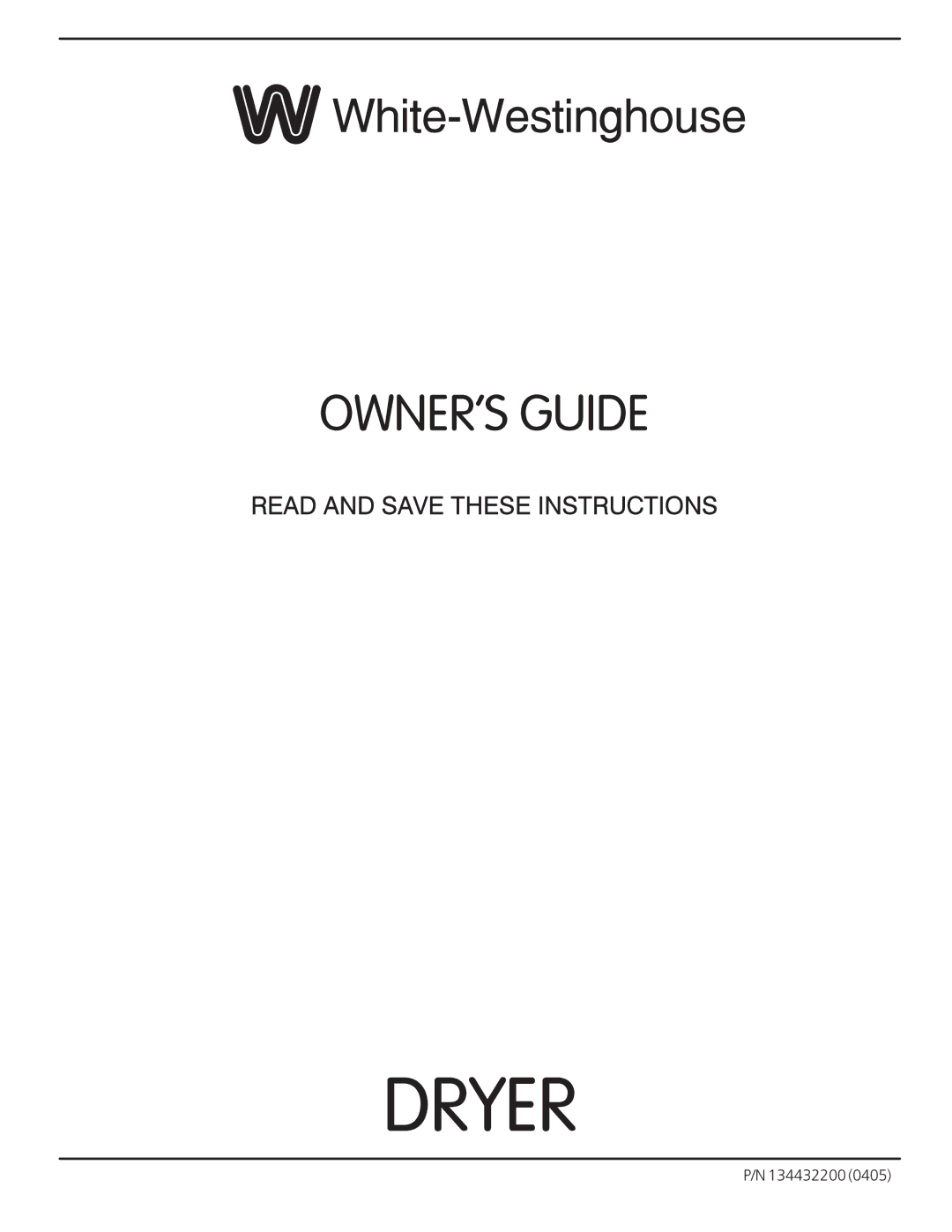 White-Westinghouse White-Westinghouse DRYER manual 134432200 