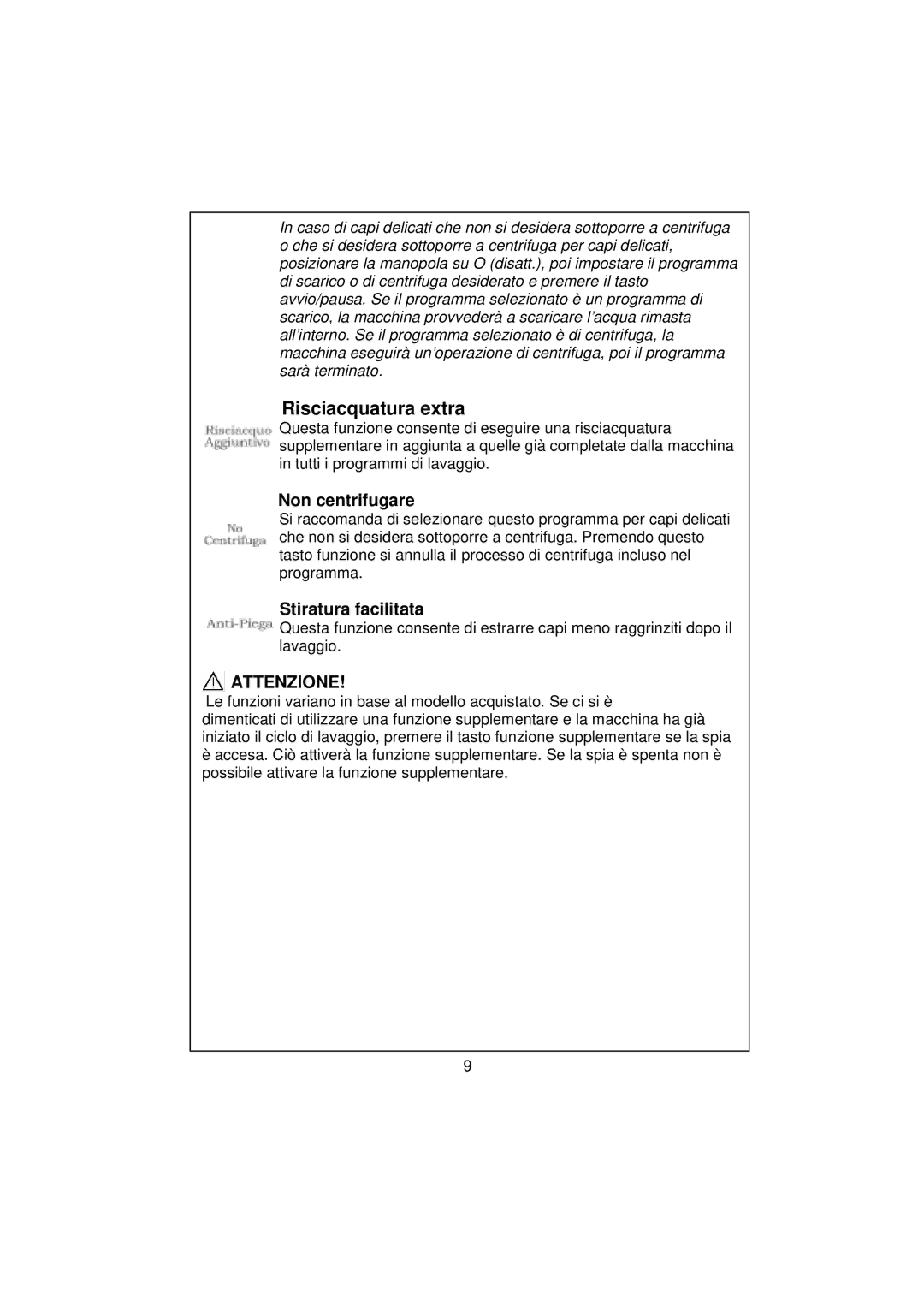 White-Westinghouse WM106 user manual Non centrifugare, Stiratura facilitata 