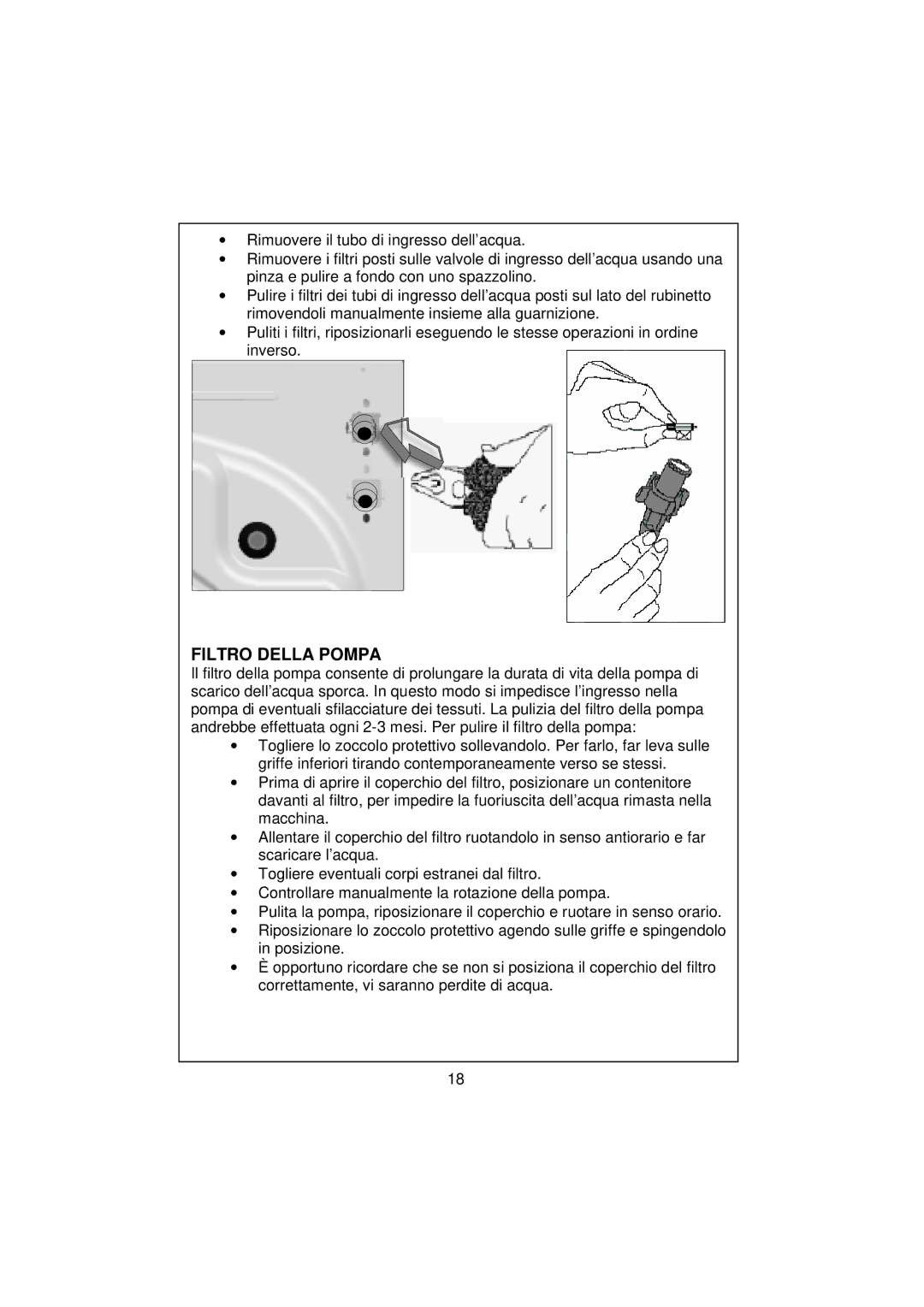 White-Westinghouse WM106 user manual Filtro Della Pompa 