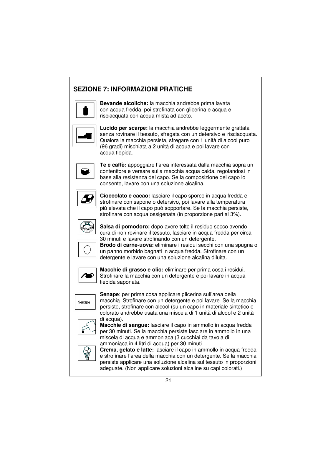 White-Westinghouse WM106 user manual Sezione 7 Informazioni Pratiche 