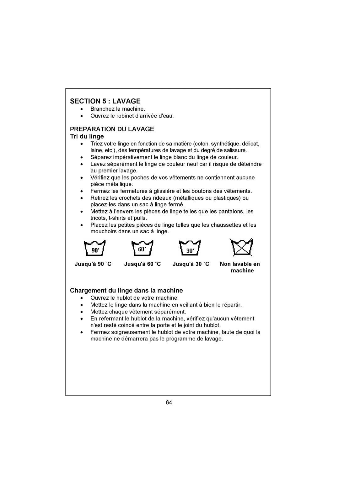 White-Westinghouse WM40T user manual Preparation DU Lavage, Tri du linge, Chargement du linge dans la machine 