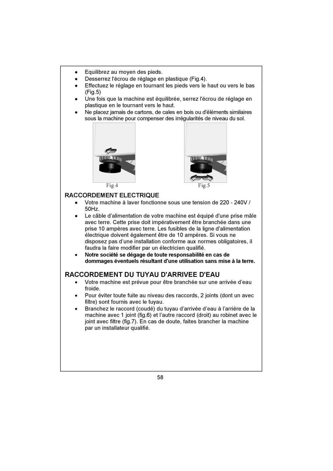 White-Westinghouse WM40T user manual Raccordement DU Tuyau Darrivee Deau, Raccordement Electrique 