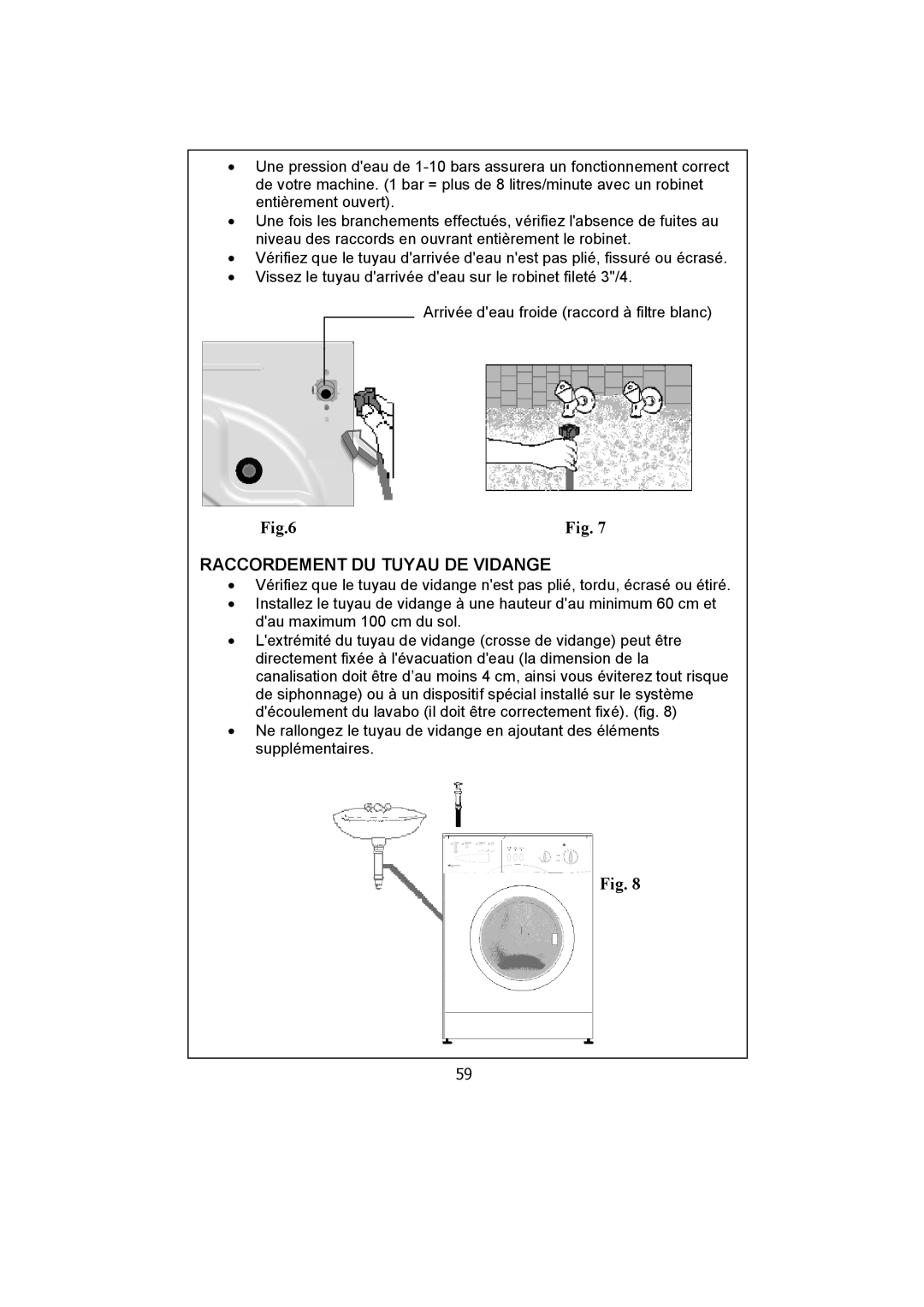 White-Westinghouse WM40T user manual Raccordement DU Tuyau DE Vidange 