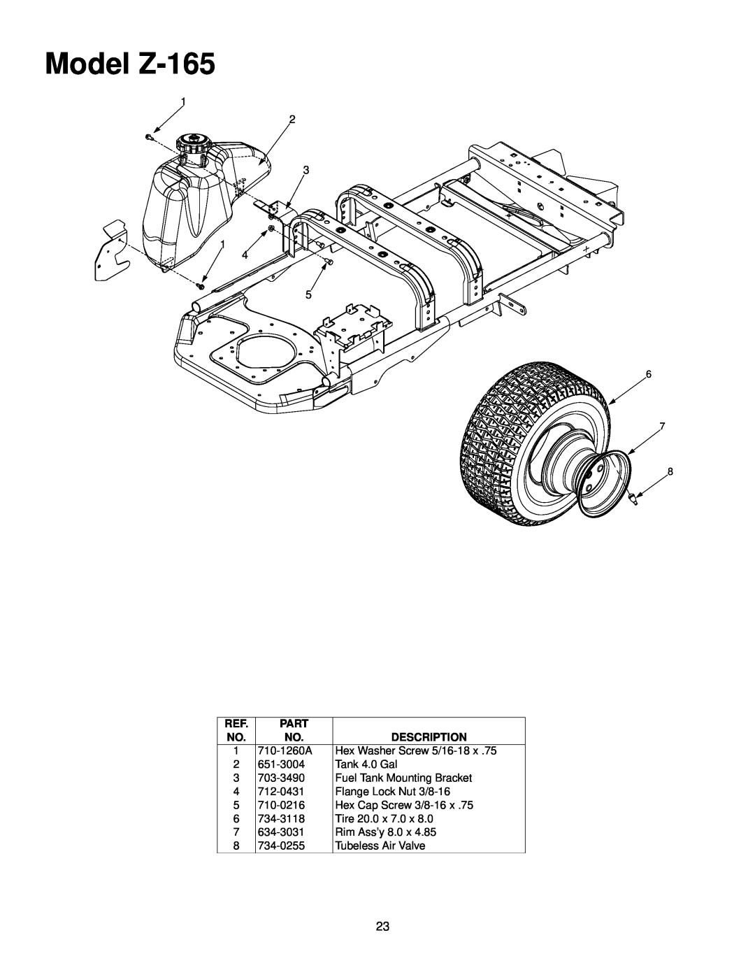 White manual Model Z-165, Part, Description 