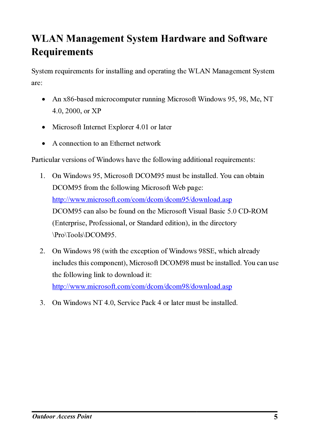 WHP Wireless WHP-1130, WHP-1120, WHP-1100 user manual Wlan Management System Hardware and Software Requirements 