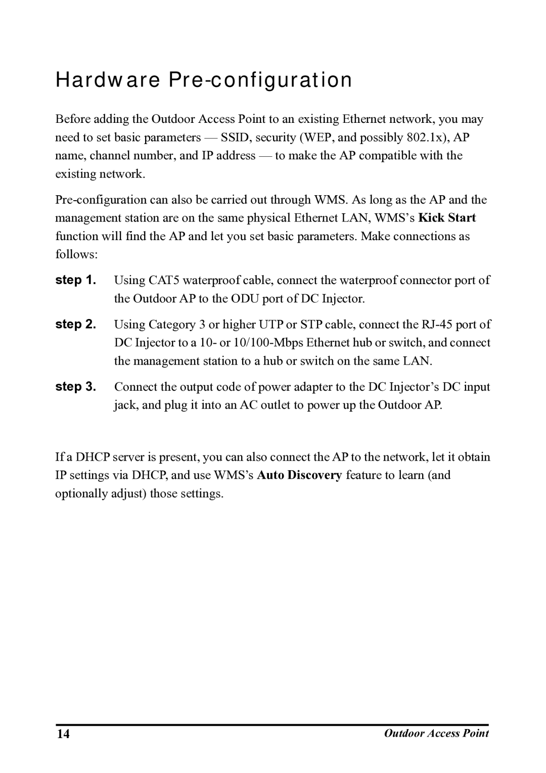 WHP Wireless WHP-1130, WHP-1120, WHP-1100 user manual Hardware Pre-configuration 