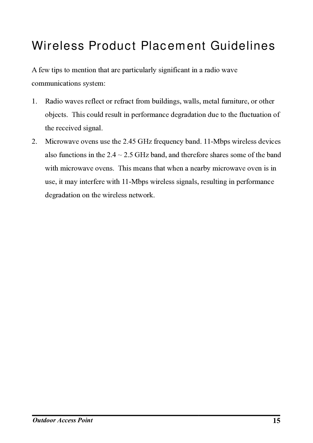 WHP Wireless WHP-1120, WHP-1100, WHP-1130 user manual Wireless Product Placement Guidelines 