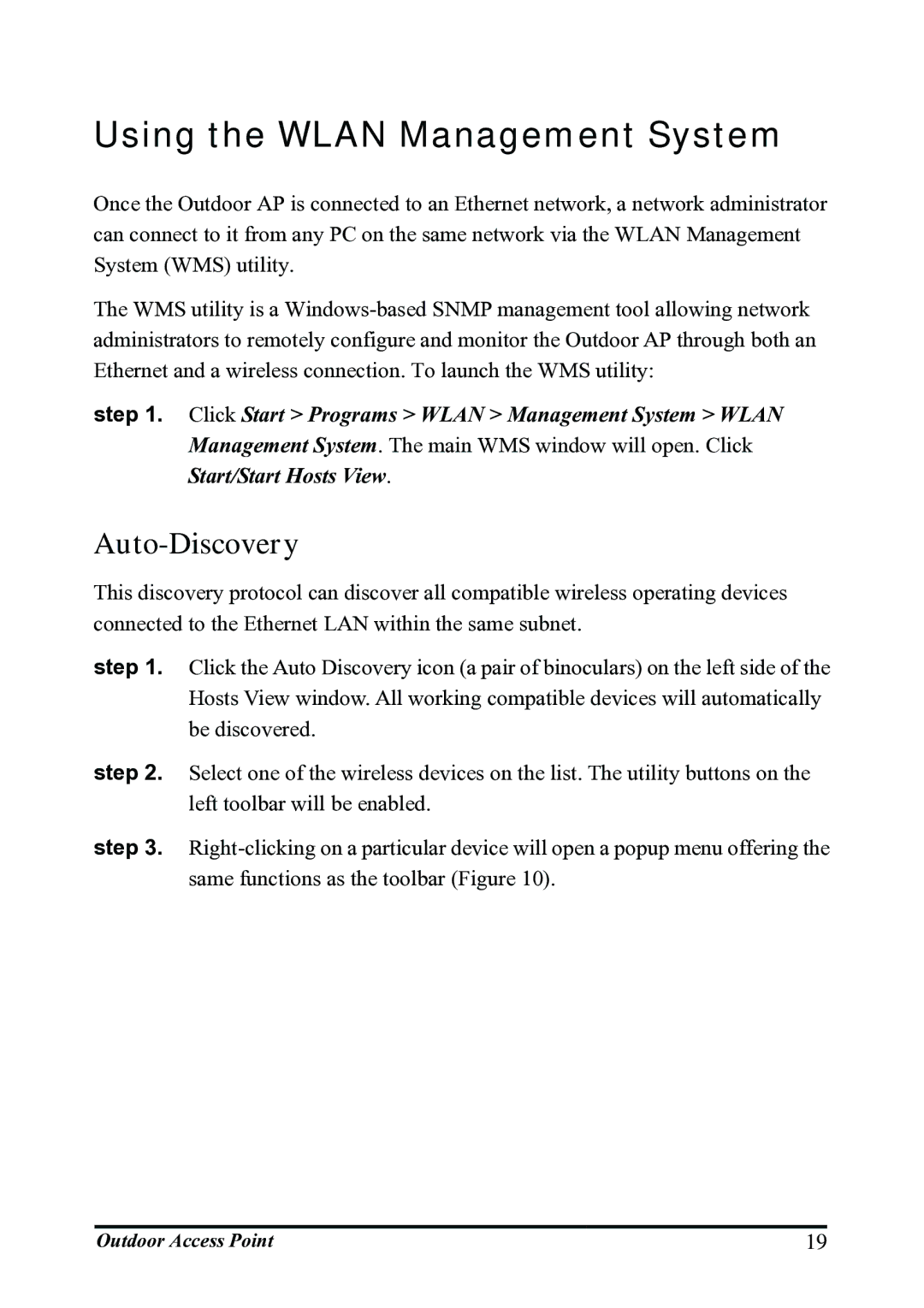 WHP Wireless WHP-1100, WHP-1120, WHP-1130 user manual Using the Wlan Management System, Auto-Discovery 