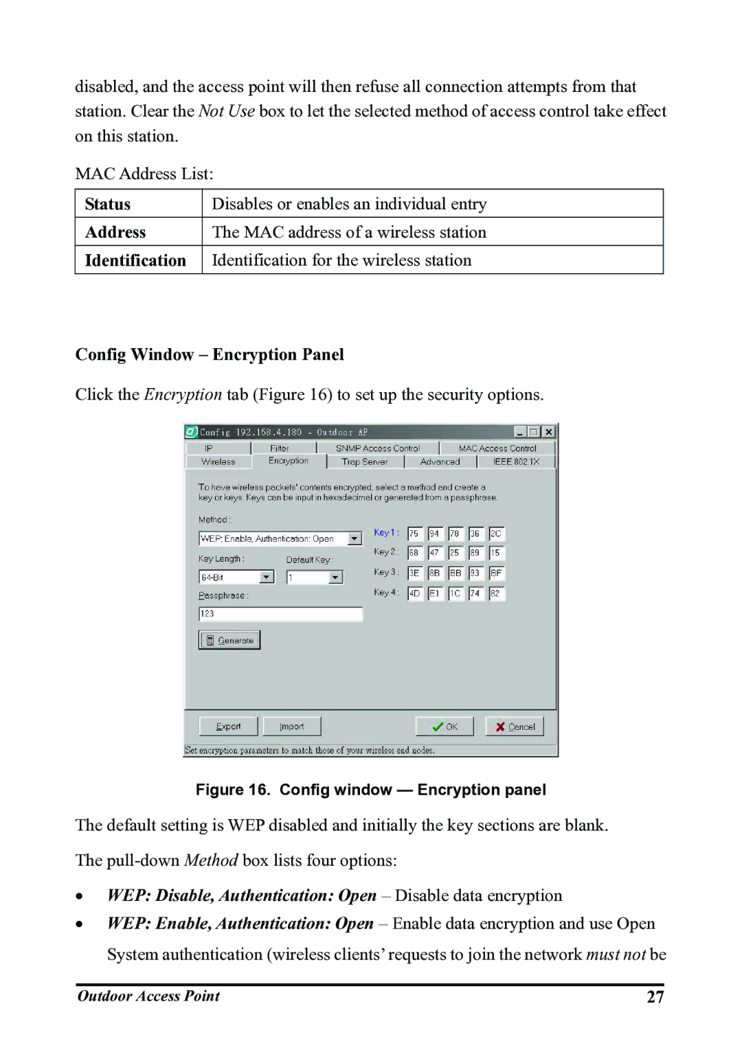 WHP Wireless WHP-1120, WHP-1100, WHP-1130 user manual WEP Disable, Authentication Open Disable data encryption 