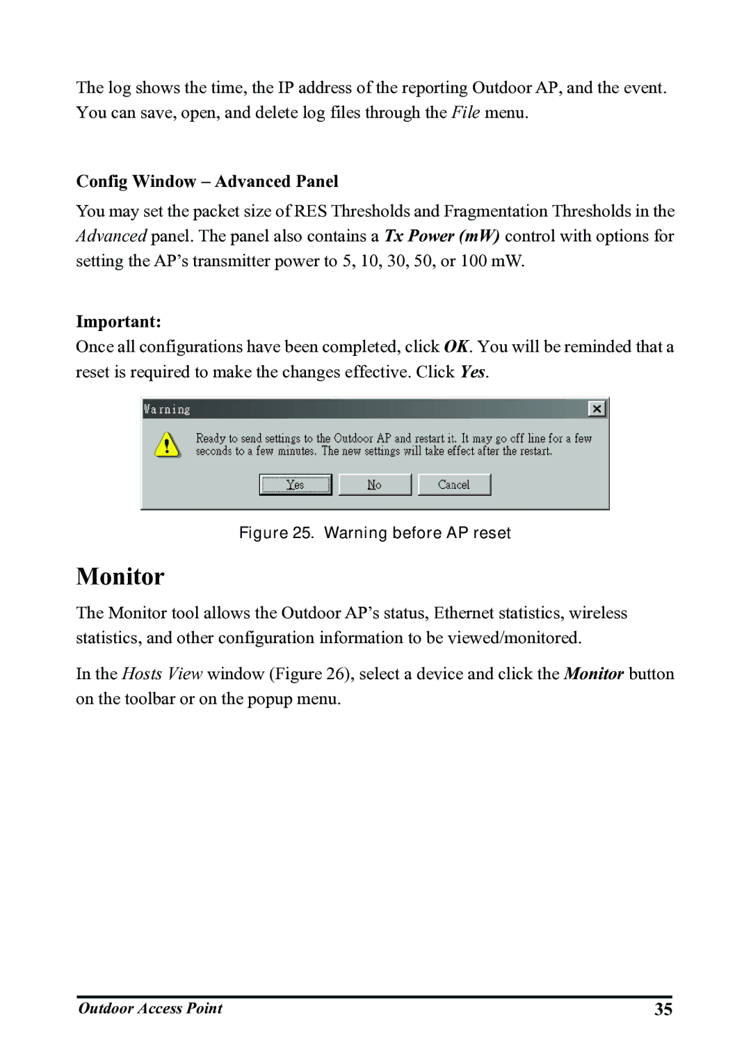 WHP Wireless WHP-1130, WHP-1120, WHP-1100 user manual Monitor, Config Window Advanced Panel 