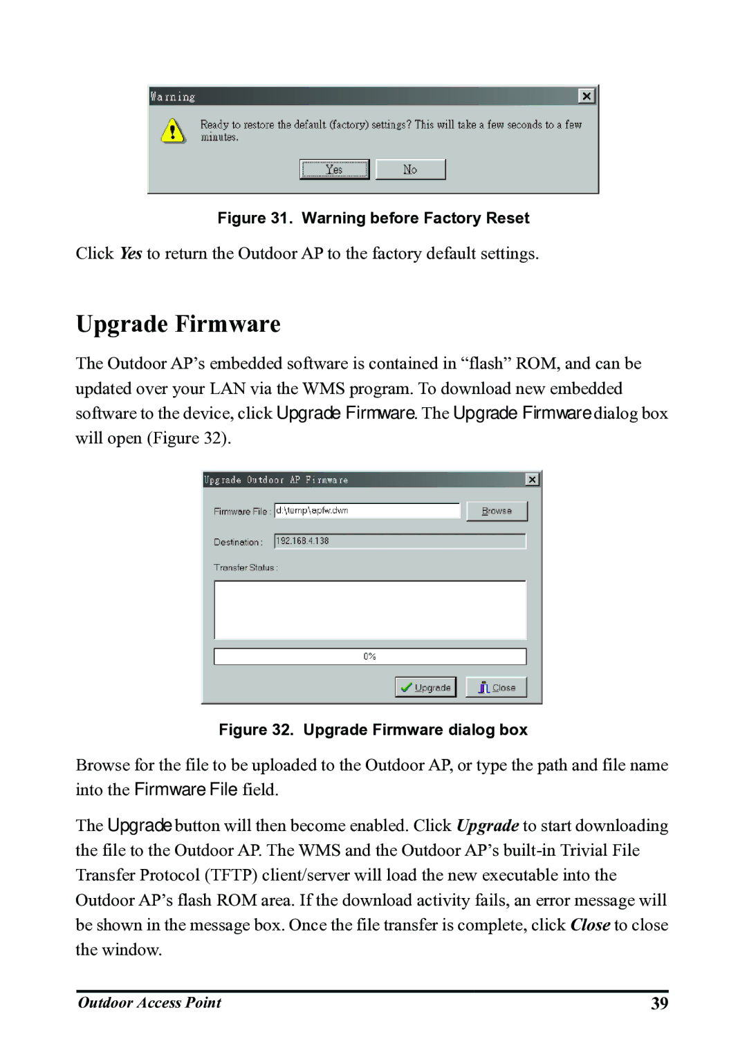 WHP Wireless WHP-1120, WHP-1100, WHP-1130 user manual Upgrade Firmware dialog box 