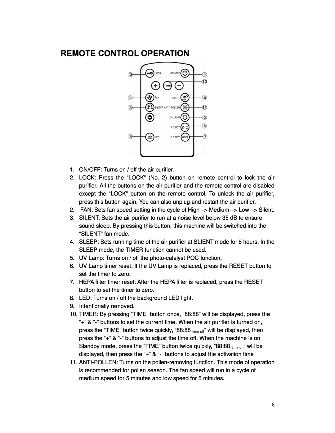 Whynter AFR-300 instruction manual Remote Control Operation 