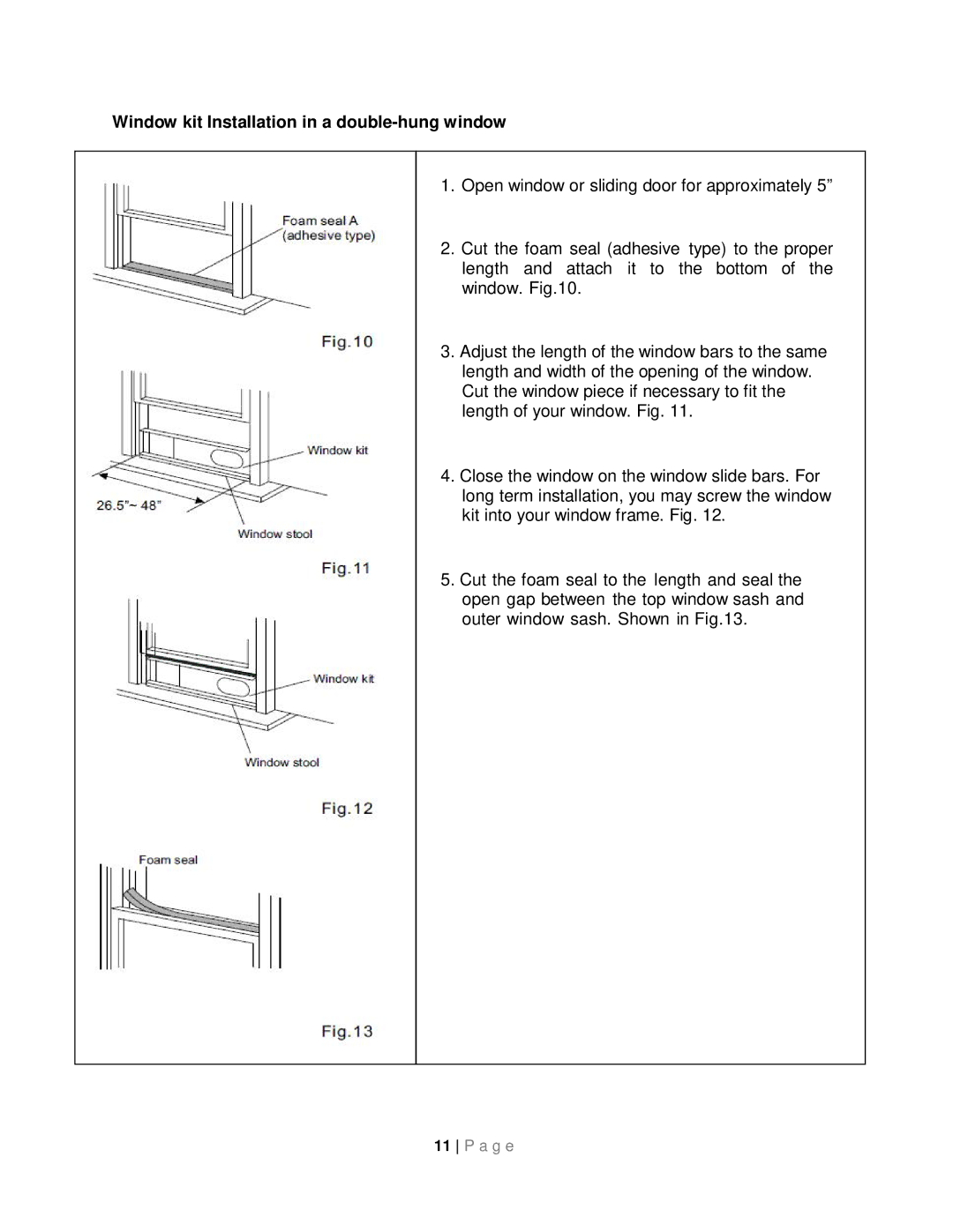 Whynter ARC-08WB instruction manual Window kit Installation in a double-hung window 