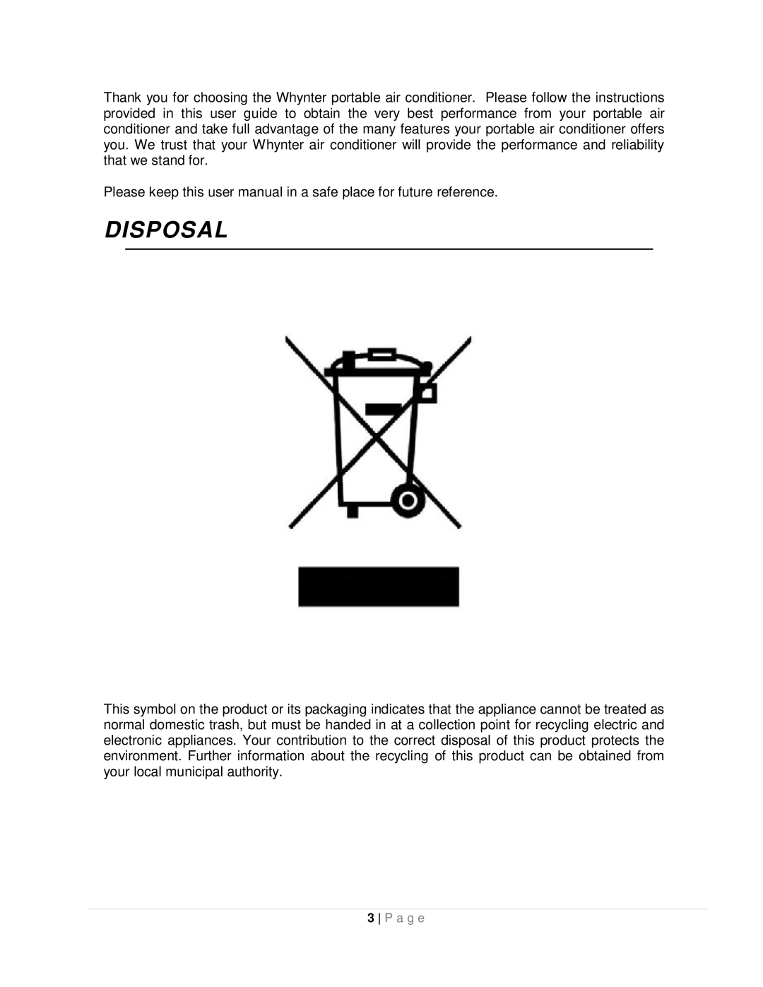 Whynter ARC-08WB instruction manual Disposal 