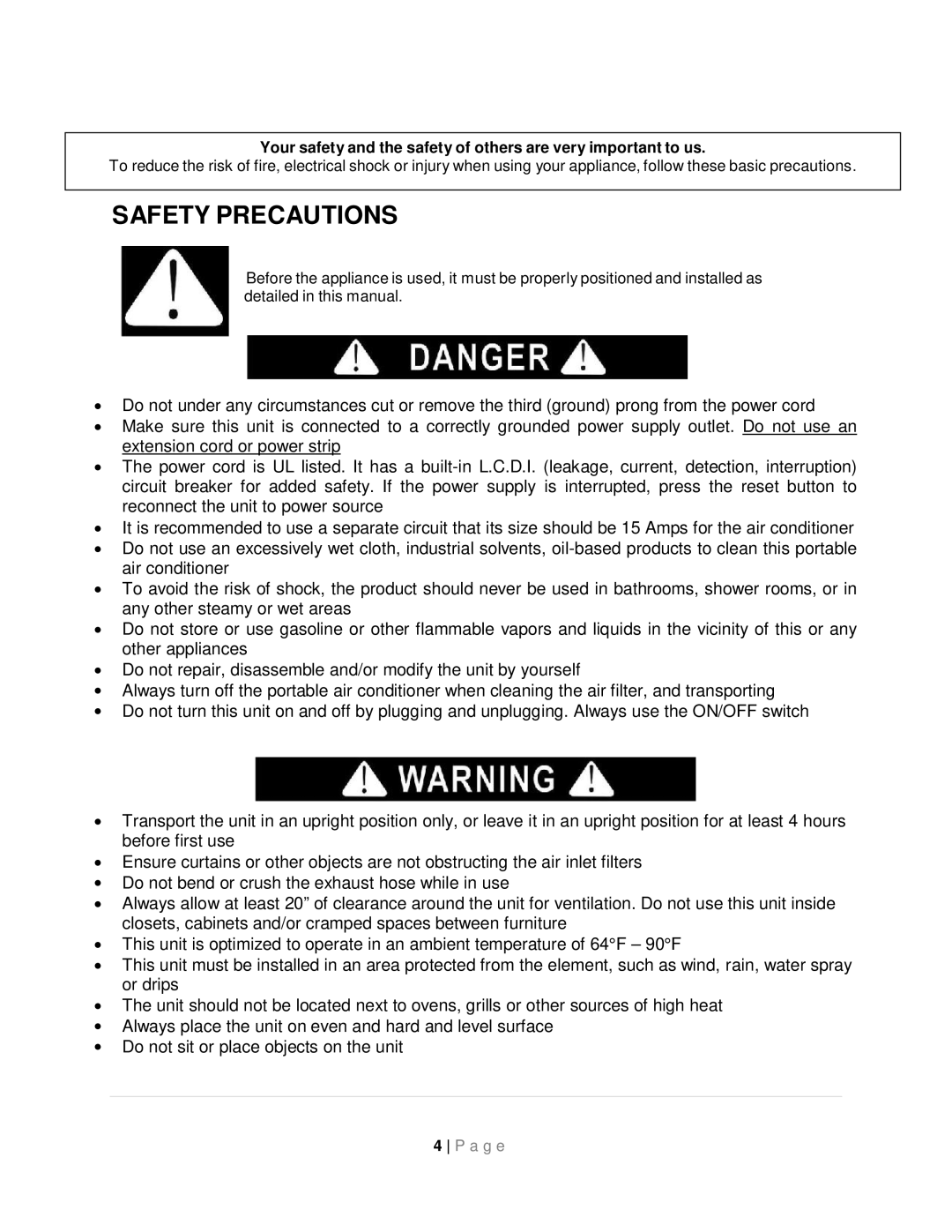 Whynter ARC-08WB instruction manual Safety Precautions 