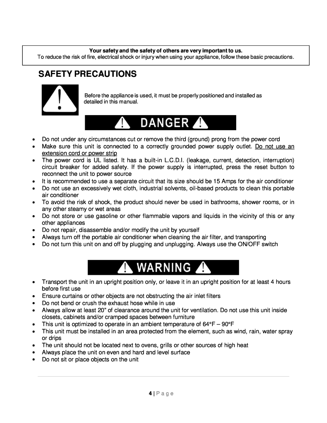 Whynter ARC-08WB instruction manual Safety Precautions 