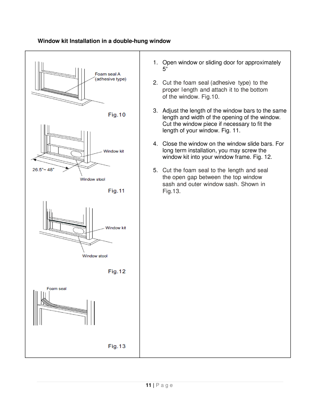 Whynter ARC-10WB instruction manual Window kit Installation in a double-hung window 