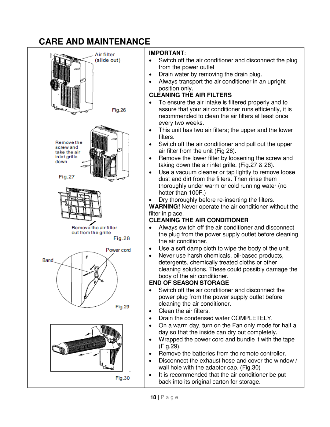 Whynter ARC-10WB instruction manual Care and Maintenance, Cleaning the AIR Filters 