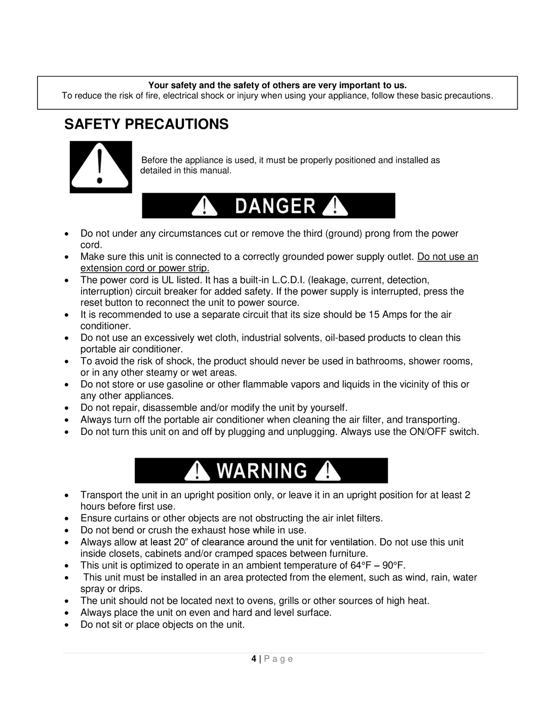 Whynter ARC-10WB instruction manual Safety Precautions 