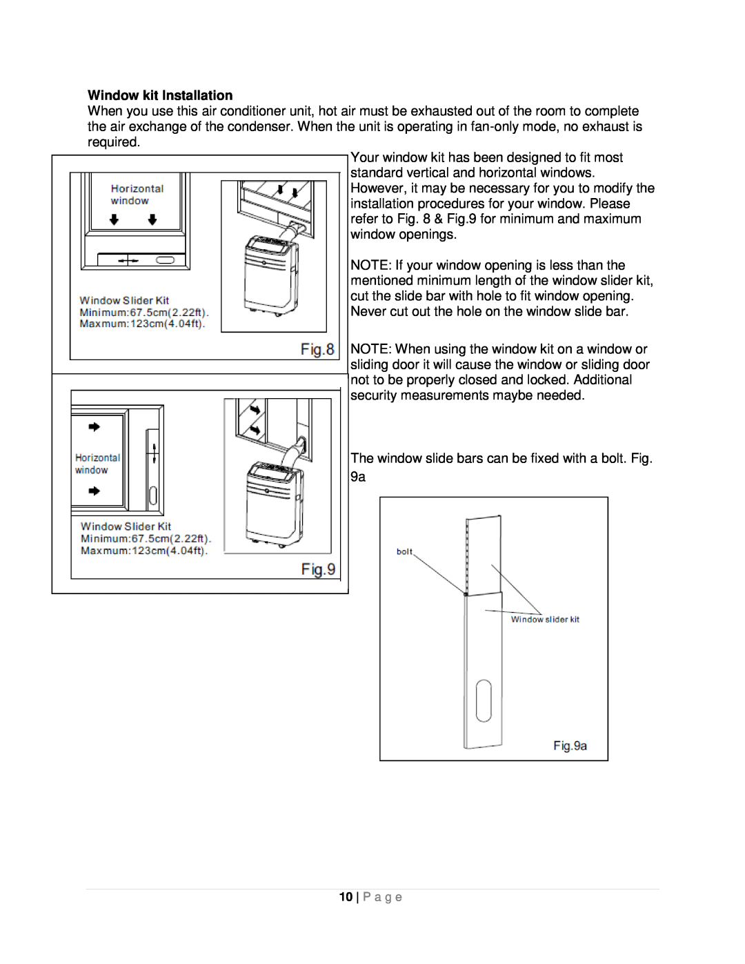 Whynter ARC-10WB instruction manual Window kit Installation, P a g e 