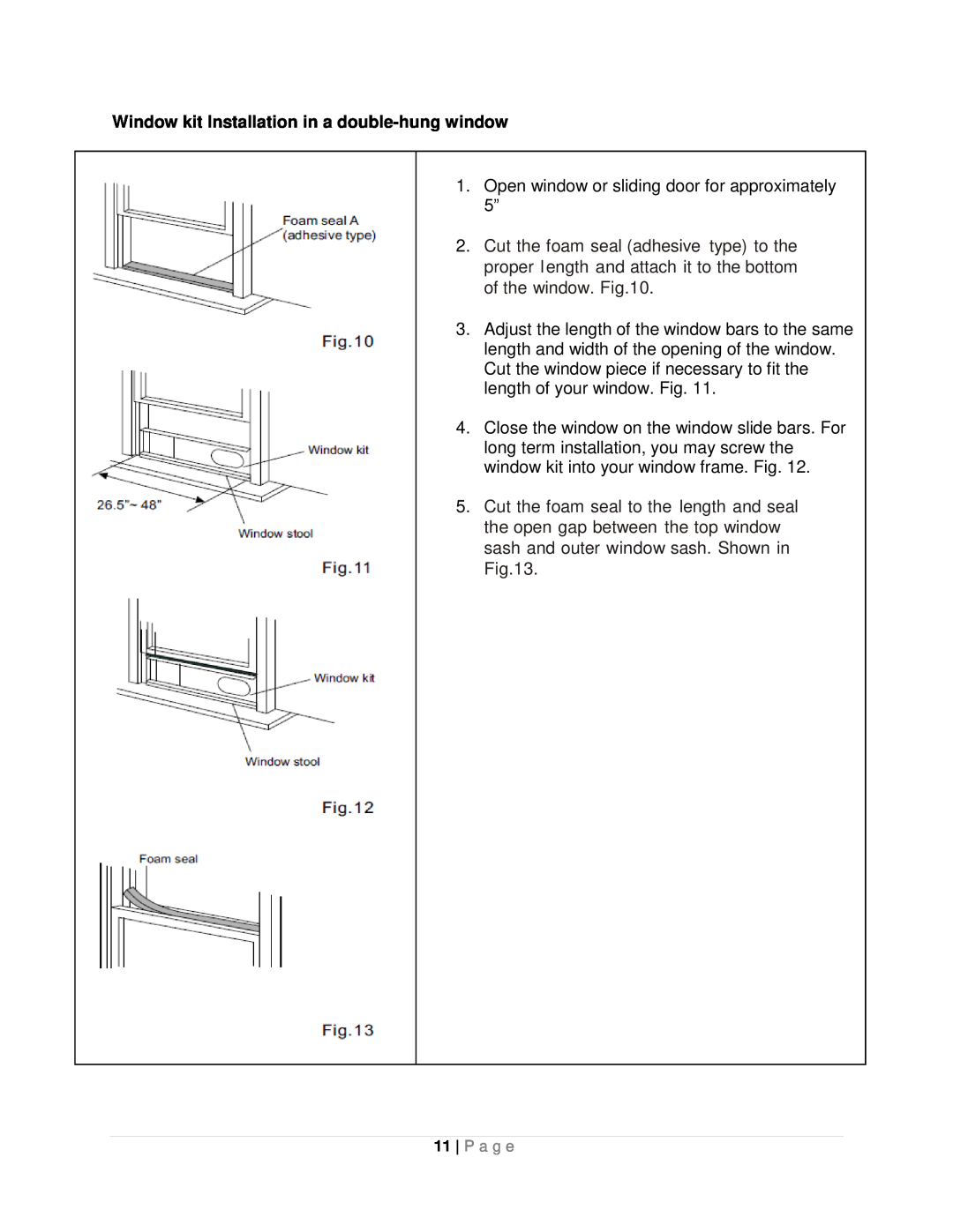 Whynter ARC-10WB instruction manual Window kit Installation in a double-hungwindow 