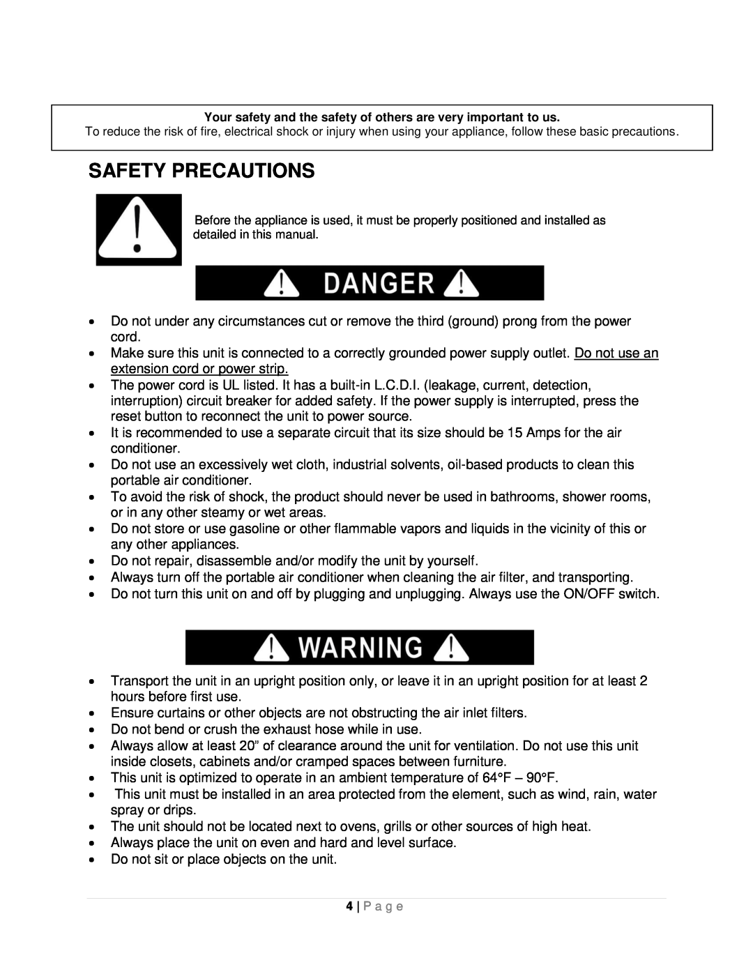 Whynter ARC-10WB instruction manual Safety Precautions 