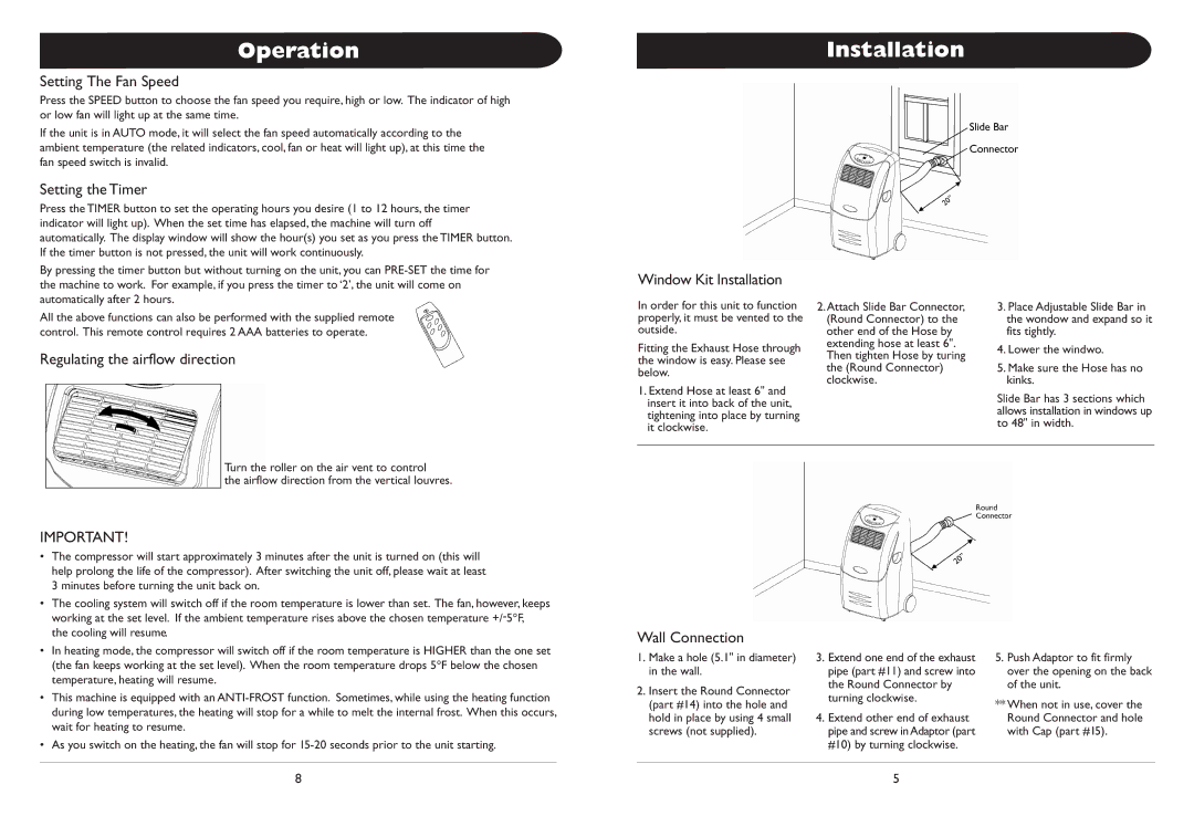 Whynter ARC-12D, ARC-12H owner manual Operation, Installation 