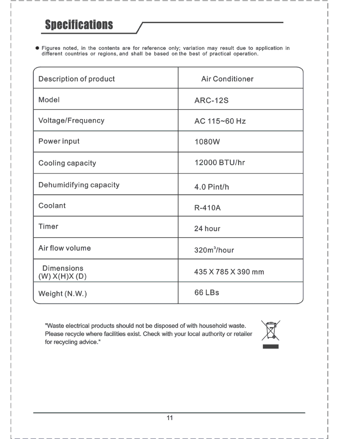 Whynter ARC-12S manual 