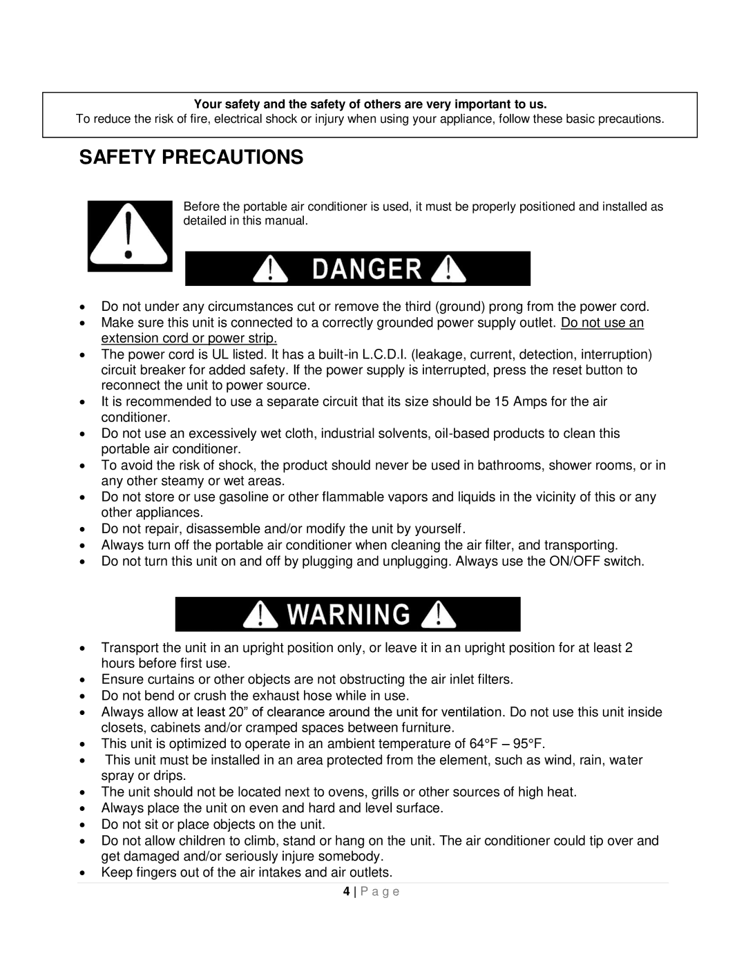 Whynter ARC-12SDH instruction manual Safety Precautions 