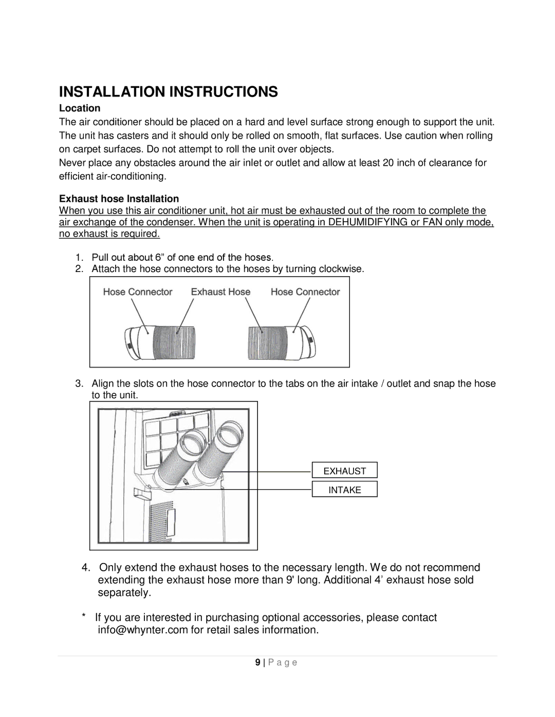 Whynter ARC-12SDH instruction manual Installation Instructions, Location 