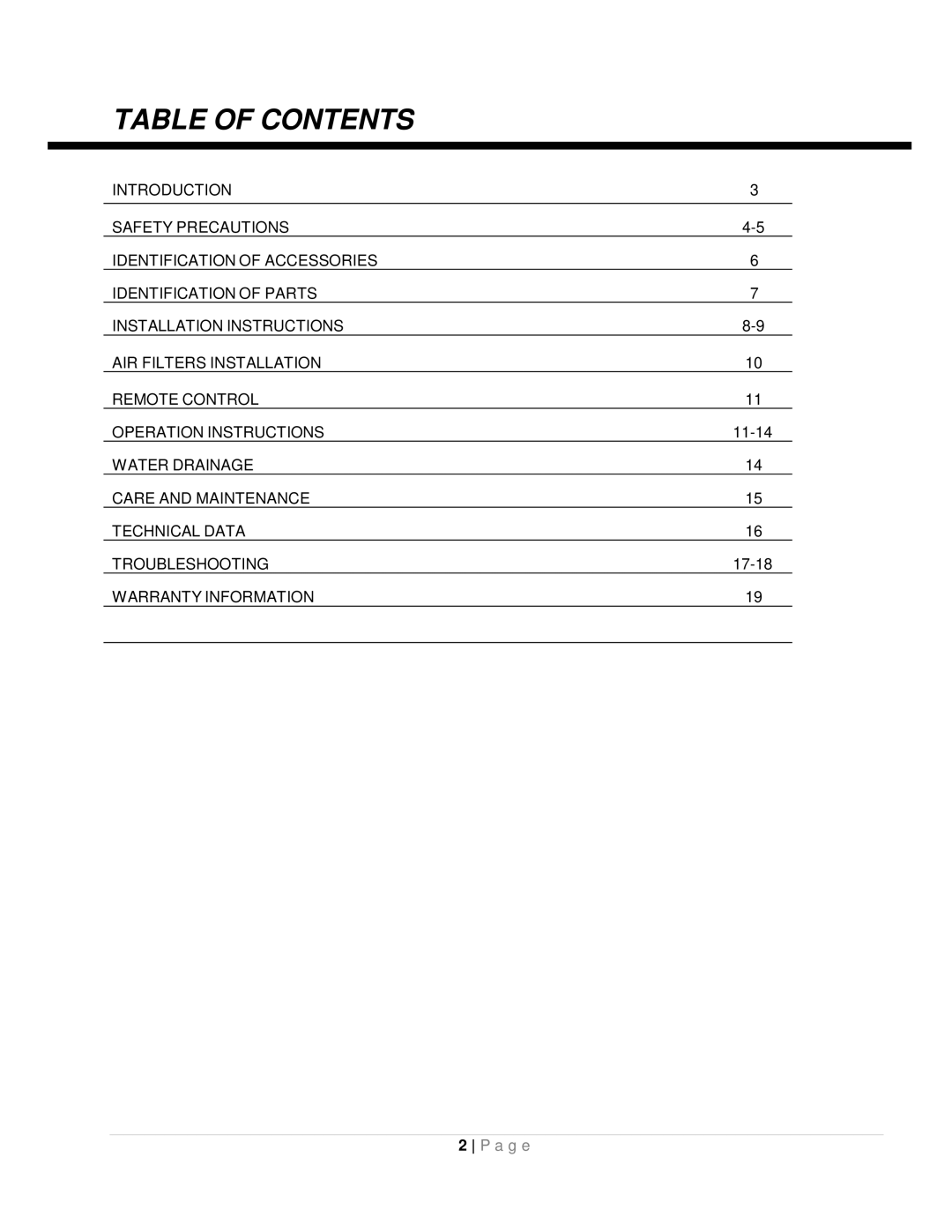 Whynter ARC-131GD instruction manual Table of Contents 