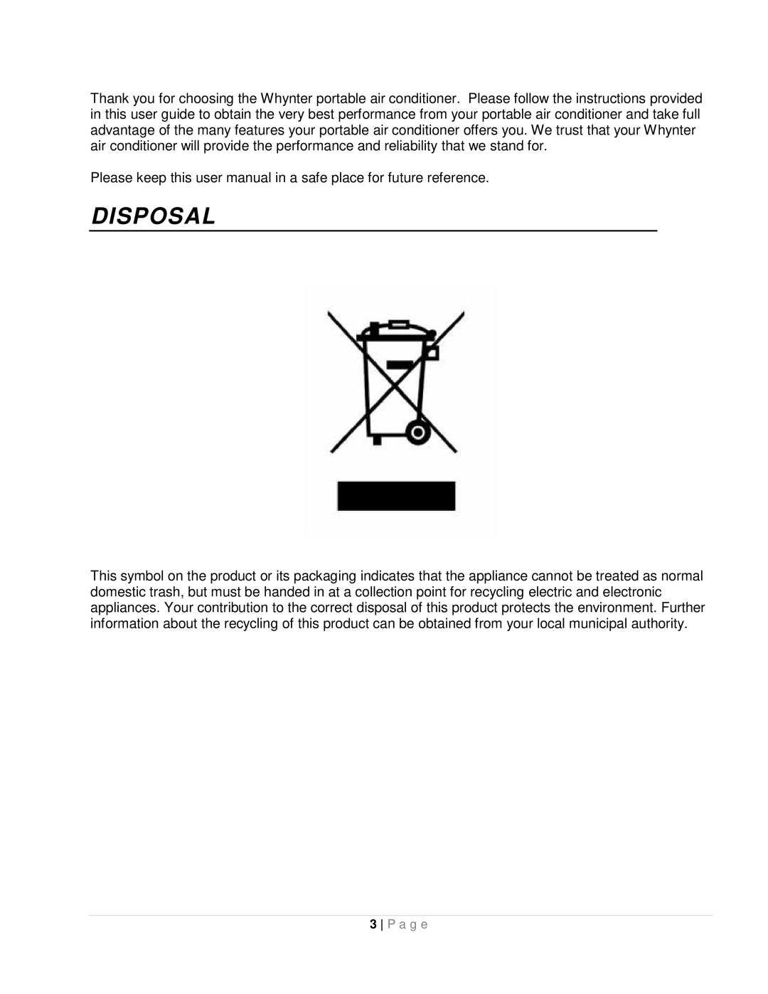 Whynter ARC-131GD instruction manual Disposal 