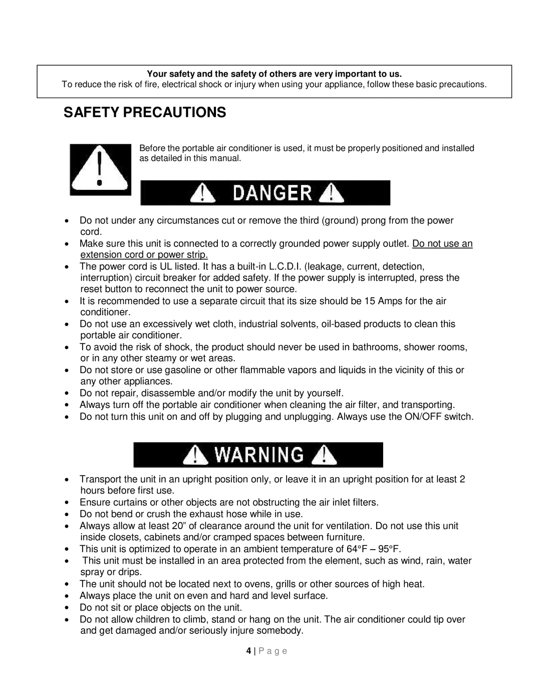 Whynter ARC-131GD instruction manual Safety Precautions 