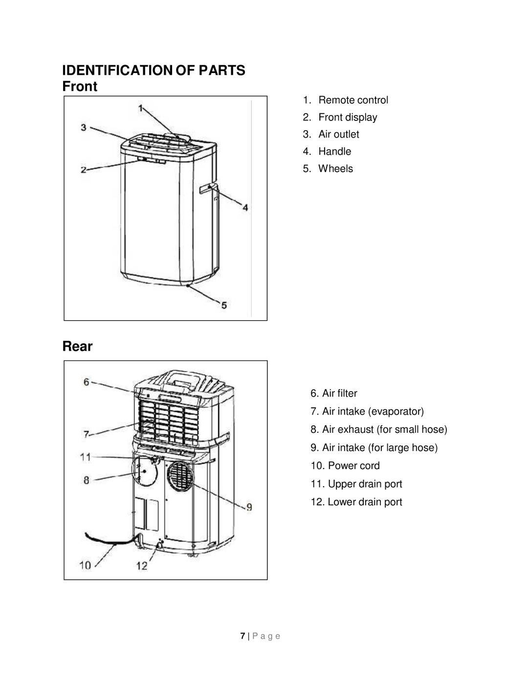 Whynter ARC-131GD instruction manual Identification of Parts, Rear 