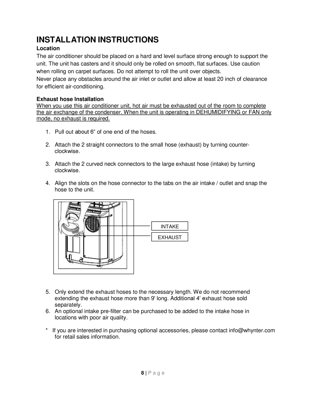 Whynter ARC-131GD instruction manual Installation Instructions, Location 