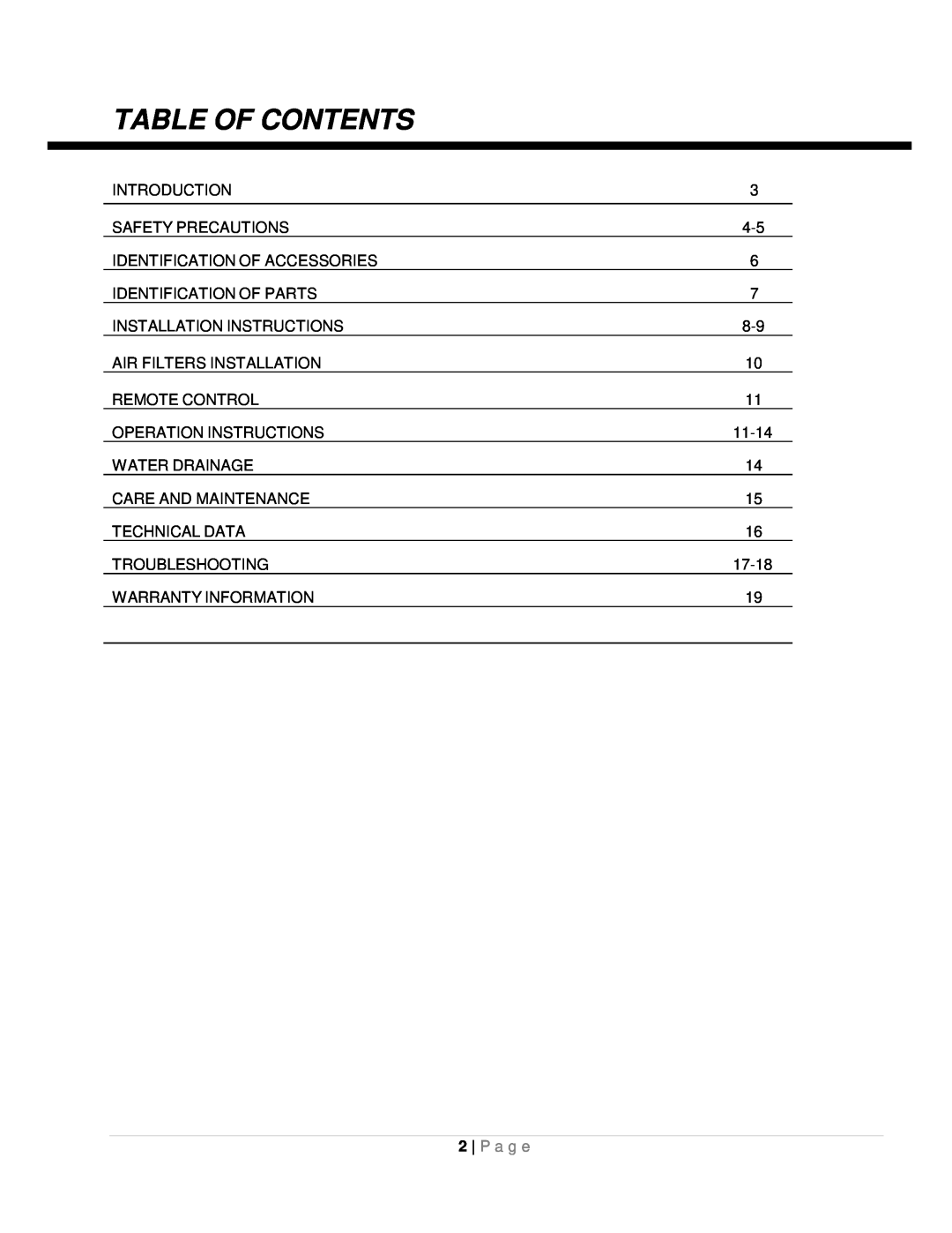 Whynter ARC-131GD instruction manual Table Of Contents, P a g e 