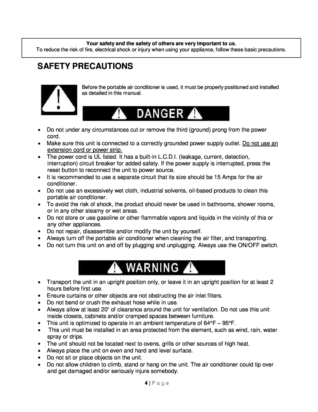 Whynter ARC-131GD instruction manual Safety Precautions 