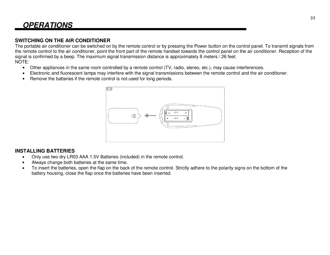 Whynter ARC-13PG instruction manual Operations, Switching on the AIR Conditioner 