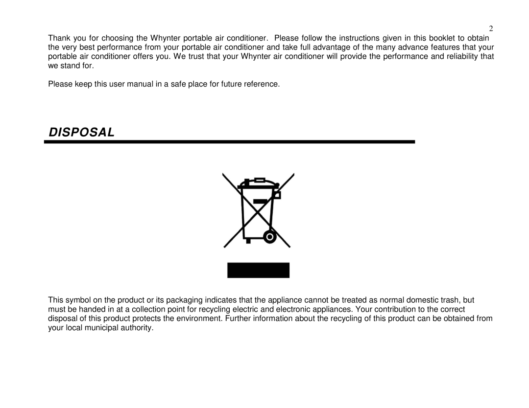 Whynter ARC-13PG instruction manual Disposal 