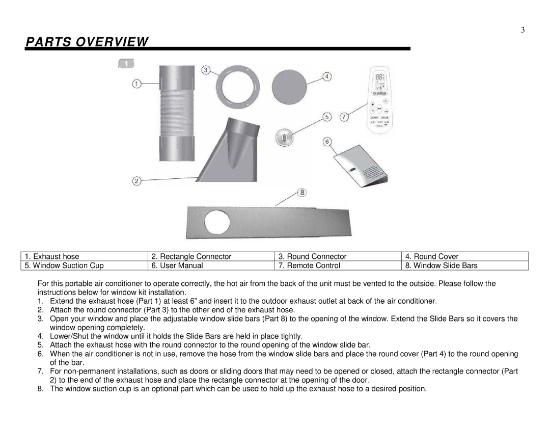 Whynter ARC-13PG instruction manual Parts Overview 