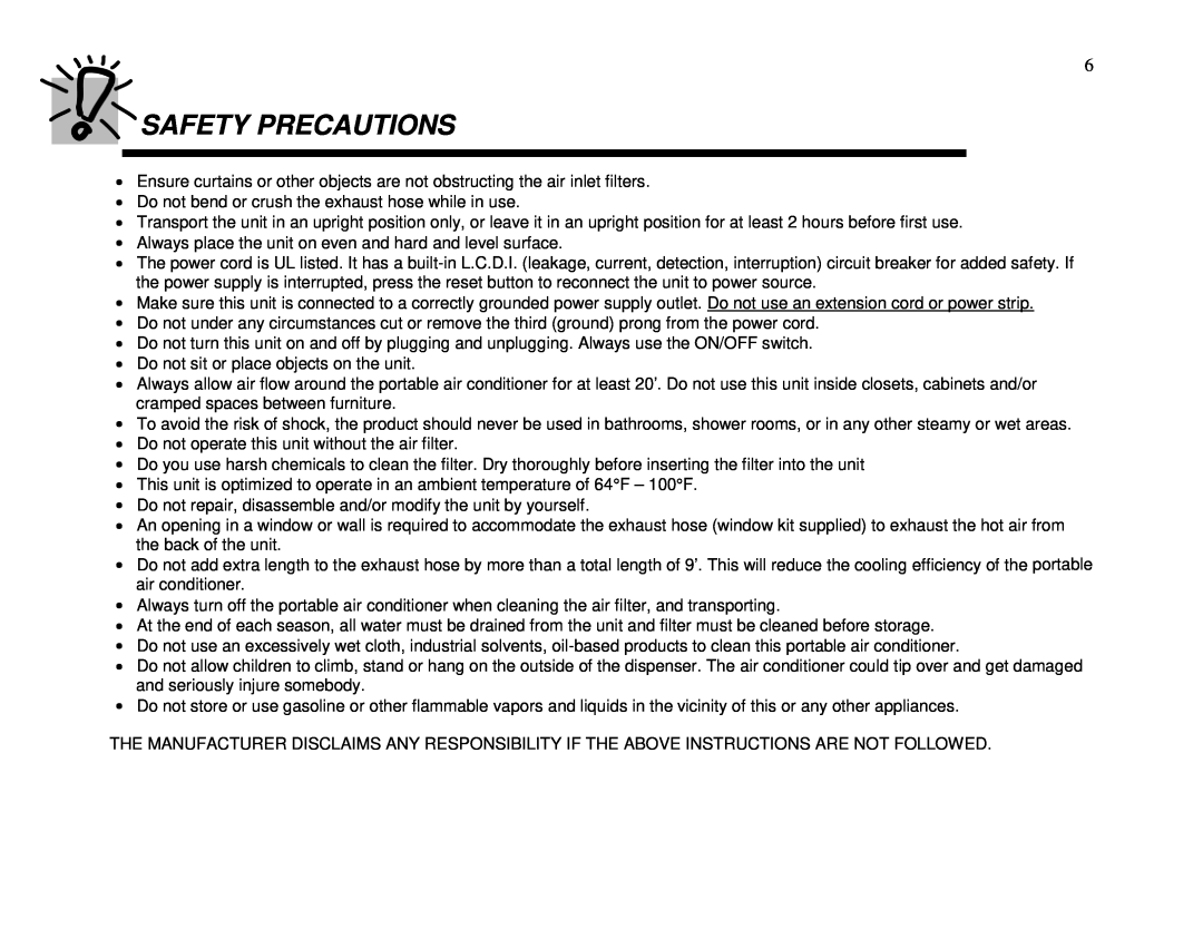 Whynter ARC-13PG instruction manual Safety Precautions 