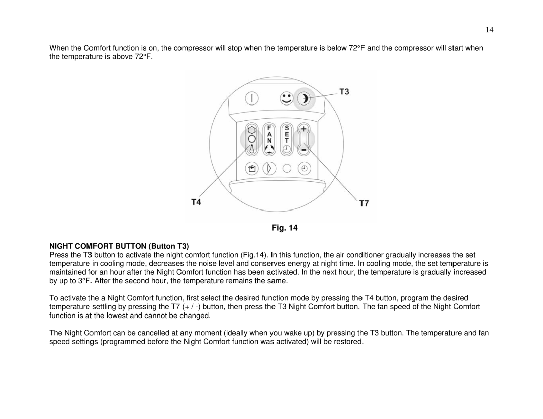 Whynter ARC-13W/S manual Night Comfort Button Button T3 