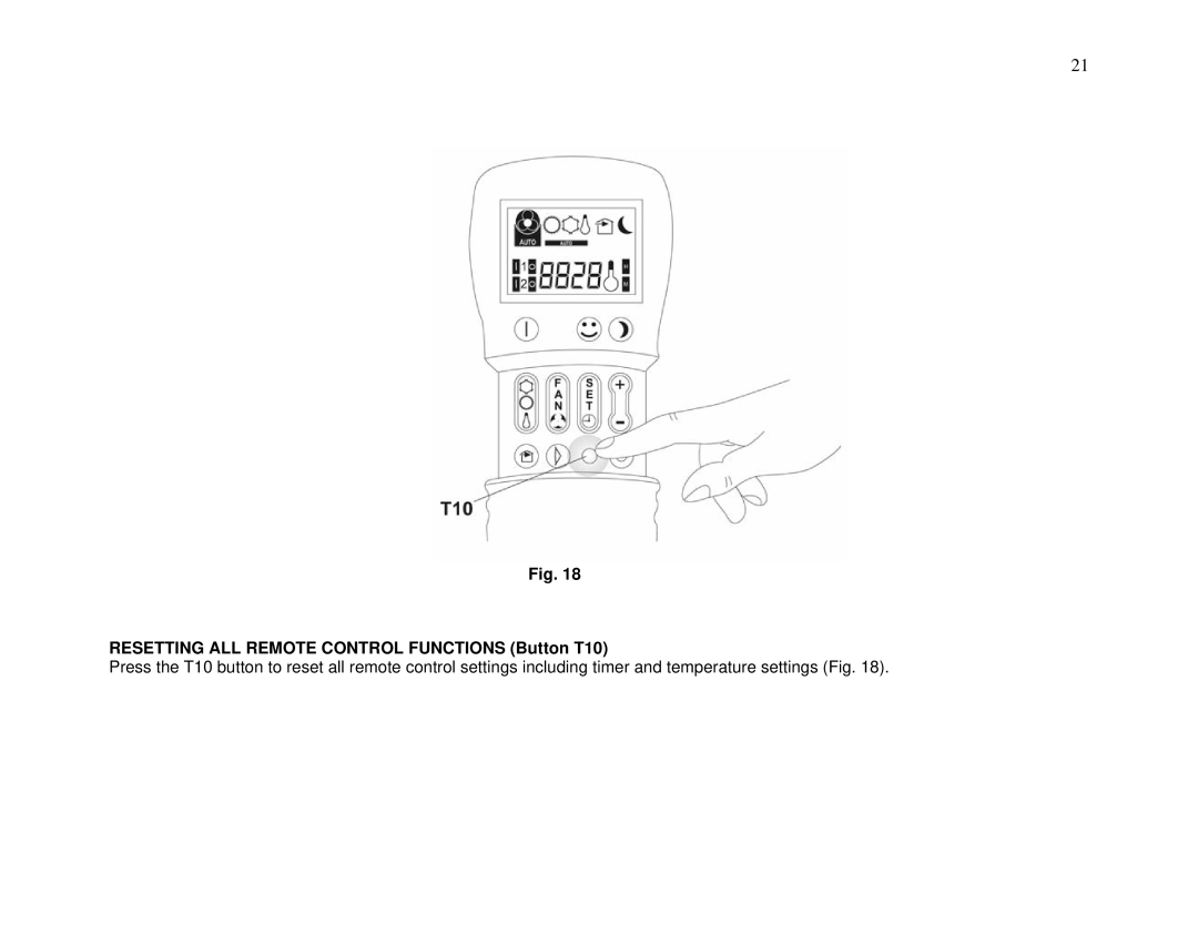 Whynter ARC-13W/S manual Resetting ALL Remote Control Functions Button T10 