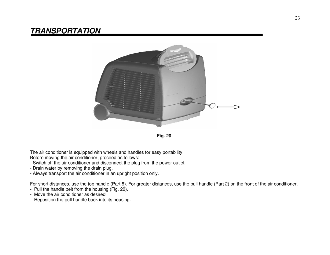 Whynter ARC-13W/S manual Transportation 